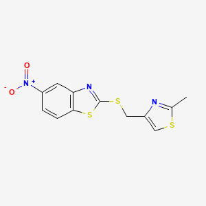 molecular formula C12H9N3O2S3 B2786911 2-{[(2-Methyl-1,3-thiazol-4-yl)methyl]sulfanyl}-5-nitro-1,3-benzothiazole CAS No. 868214-55-5