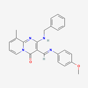 molecular formula C24H22N4O2 B2786935 (E)-2-(benzylamino)-3-(((4-methoxyphenyl)imino)methyl)-9-methyl-4H-pyrido[1,2-a]pyrimidin-4-one CAS No. 304864-90-2