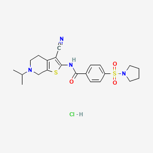 molecular formula C22H27ClN4O3S2 B2786948 N-(3-cyano-6-isopropyl-4,5,6,7-tetrahydrothieno[2,3-c]pyridin-2-yl)-4-(pyrrolidin-1-ylsulfonyl)benzamide hydrochloride CAS No. 1215474-36-4