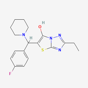molecular formula C18H21FN4OS B2786957 2-Ethyl-5-((4-fluorophenyl)(piperidin-1-yl)methyl)thiazolo[3,2-b][1,2,4]triazol-6-ol CAS No. 887218-72-6