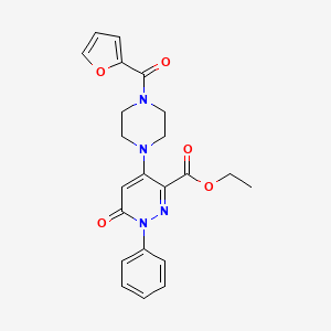 molecular formula C22H22N4O5 B2786964 Ethyl 4-(4-(furan-2-carbonyl)piperazin-1-yl)-6-oxo-1-phenyl-1,6-dihydropyridazine-3-carboxylate CAS No. 923680-83-5