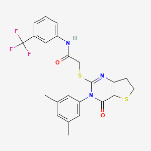 molecular formula C23H20F3N3O2S2 B2786969 2-((3-(3,5-dimethylphenyl)-4-oxo-3,4,6,7-tetrahydrothieno[3,2-d]pyrimidin-2-yl)thio)-N-(3-(trifluoromethyl)phenyl)acetamide CAS No. 877653-66-2