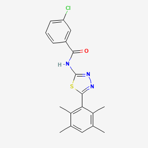 molecular formula C19H18ClN3OS B2786976 3-chloro-N-[5-(2,3,5,6-tetramethylphenyl)-1,3,4-thiadiazol-2-yl]benzamide CAS No. 391226-40-7