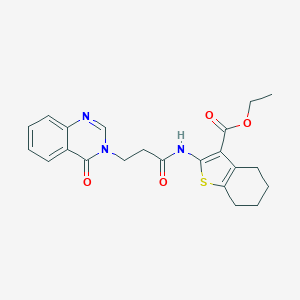 molecular formula C22H23N3O4S B278698 ethyl 2-{[3-(4-oxoquinazolin-3(4H)-yl)propanoyl]amino}-4,5,6,7-tetrahydro-1-benzothiophene-3-carboxylate 