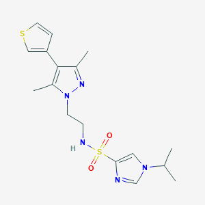 molecular formula C17H23N5O2S2 B2787010 N-(2-(3,5-二甲基-4-(噻吩-3-基)-1H-吡唑-1-基)乙基)-1-异丙基-1H-咪唑-4-磺酰胺 CAS No. 2034350-84-8