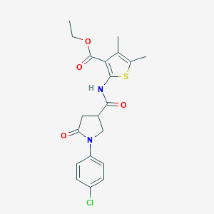 molecular formula C20H21ClN2O4S B278703 Ethyl 2-({[1-(4-chlorophenyl)-5-oxopyrrolidin-3-yl]carbonyl}amino)-4,5-dimethylthiophene-3-carboxylate 