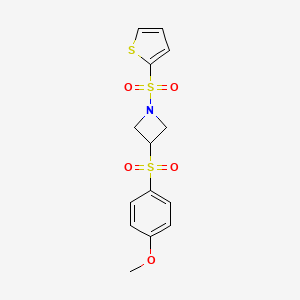 molecular formula C14H15NO5S3 B2787032 3-((4-Methoxyphenyl)sulfonyl)-1-(thiophen-2-ylsulfonyl)azetidine CAS No. 1797690-34-6