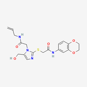 molecular formula C19H22N4O5S B2787054 N-allyl-2-(2-((2-((2,3-dihydrobenzo[b][1,4]dioxin-6-yl)amino)-2-oxoethyl)thio)-5-(hydroxymethyl)-1H-imidazol-1-yl)acetamide CAS No. 921569-12-2