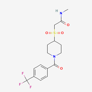 molecular formula C16H19F3N2O4S B2787098 N-methyl-2-((1-(4-(trifluoromethyl)benzoyl)piperidin-4-yl)sulfonyl)acetamide CAS No. 1797874-03-3