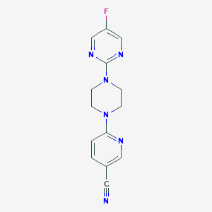 molecular formula C14H13FN6 B2787105 6-[4-(5-Fluoropyrimidin-2-yl)piperazin-1-yl]pyridine-3-carbonitrile CAS No. 2415532-37-3