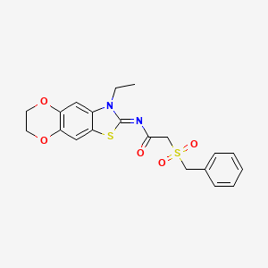 molecular formula C20H20N2O5S2 B2787142 (E)-2-(benzylsulfonyl)-N-(3-ethyl-6,7-dihydro-[1,4]dioxino[2',3':4,5]benzo[1,2-d]thiazol-2(3H)-ylidene)acetamide CAS No. 1007011-85-9
