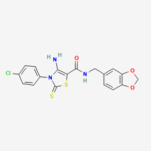 4-amino-N-(benzo[d][1,3]dioxol-5-ylmethyl)-3-(4-chlorophenyl)-2-thioxo-2,3-dihydrothiazole-5-carboxamide