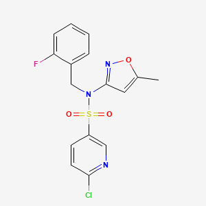 molecular formula C16H13ClFN3O3S B2787172 6-chloro-N-[(2-fluorophenyl)methyl]-N-(5-methyl-1,2-oxazol-3-yl)pyridine-3-sulfonamide CAS No. 1181540-91-9