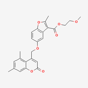 molecular formula C25H24O7 B2787175 2-methoxyethyl 5-[(5,7-dimethyl-2-oxo-2H-chromen-4-yl)methoxy]-2-methyl-1-benzofuran-3-carboxylate CAS No. 618390-81-1