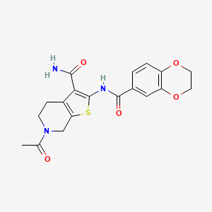 molecular formula C19H19N3O5S B2787180 6-Acetyl-2-(2,3-dihydrobenzo[b][1,4]dioxine-6-carboxamido)-4,5,6,7-tetrahydrothieno[2,3-c]pyridine-3-carboxamide CAS No. 864927-88-8