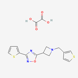 molecular formula C16H15N3O5S2 B2787216 3-(Thiophen-2-yl)-5-(1-(thiophen-3-ylmethyl)azetidin-3-yl)-1,2,4-oxadiazole oxalate CAS No. 1428373-46-9