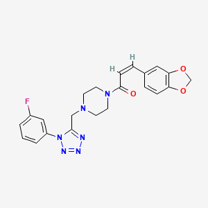 molecular formula C22H21FN6O3 B2787219 (Z)-3-(benzo[d][1,3]dioxol-5-yl)-1-(4-((1-(3-fluorophenyl)-1H-tetrazol-5-yl)methyl)piperazin-1-yl)prop-2-en-1-one CAS No. 1021254-17-0