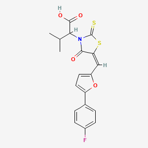 molecular formula C19H16FNO4S2 B2787231 (E)-2-(5-((5-(4-fluorophenyl)furan-2-yl)methylene)-4-oxo-2-thioxothiazolidin-3-yl)-3-methylbutanoic acid CAS No. 876870-17-6