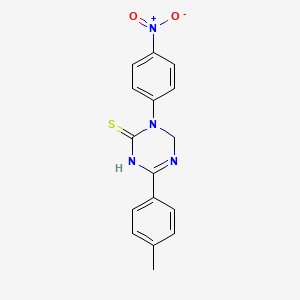 molecular formula C16H14N4O2S B2787241 3-(4-Nitro-phenyl)-6-p-tolyl-3,4-dihydro-1H-[1,3,5]triazine-2-thione CAS No. 173276-51-2