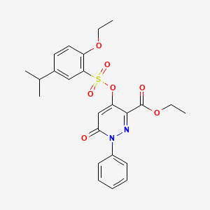 molecular formula C24H26N2O7S B2787242 Ethyl 4-(((2-ethoxy-5-isopropylphenyl)sulfonyl)oxy)-6-oxo-1-phenyl-1,6-dihydropyridazine-3-carboxylate CAS No. 899959-82-1