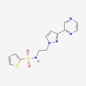 molecular formula C13H13N5O2S2 B2787246 N-(2-(3-(pyrazin-2-yl)-1H-pyrazol-1-yl)ethyl)thiophene-2-sulfonamide CAS No. 2034505-33-2