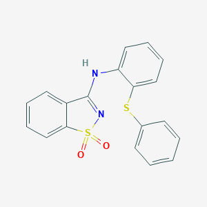 molecular formula C19H14N2O2S2 B278726 N-[2-(phenylsulfanyl)phenyl]-1,2-benzothiazol-3-amine 1,1-dioxide 