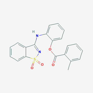 molecular formula C21H16N2O4S B278728 2-[(1,1-Dioxido-1,2-benzisothiazol-3-yl)amino]phenyl 2-methylbenzoate 