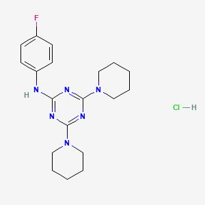 molecular formula C19H26ClFN6 B2787289 N-(4-fluorophenyl)-4,6-di(piperidin-1-yl)-1,3,5-triazin-2-amine hydrochloride CAS No. 1179386-70-9