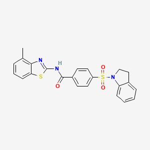 molecular formula C23H19N3O3S2 B2787294 4-(indolin-1-ylsulfonyl)-N-(4-methylbenzo[d]thiazol-2-yl)benzamide CAS No. 361170-54-9