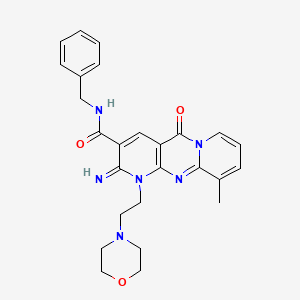 molecular formula C26H28N6O3 B2787295 N-benzyl-6-imino-11-methyl-7-[2-(morpholin-4-yl)ethyl]-2-oxo-1,7,9-triazatricyclo[8.4.0.0^{3,8}]tetradeca-3(8),4,9,11,13-pentaene-5-carboxamide CAS No. 867136-48-9