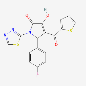 molecular formula C17H10FN3O3S2 B2787298 2-(4-fluorophenyl)-4-hydroxy-1-(1,3,4-thiadiazol-2-yl)-3-(thiophene-2-carbonyl)-2H-pyrrol-5-one CAS No. 307541-62-4