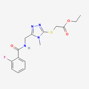 molecular formula C15H17FN4O3S B2787320 ethyl 2-((5-((2-fluorobenzamido)methyl)-4-methyl-4H-1,2,4-triazol-3-yl)thio)acetate CAS No. 689747-30-6