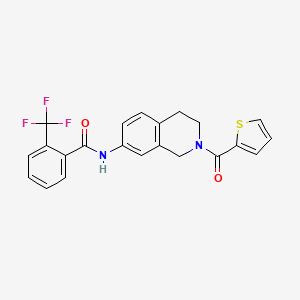 molecular formula C22H17F3N2O2S B2787337 N-(2-(thiophene-2-carbonyl)-1,2,3,4-tetrahydroisoquinolin-7-yl)-2-(trifluoromethyl)benzamide CAS No. 955689-23-3