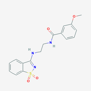 molecular formula C17H17N3O4S B278734 N-[2-[(1,1-dioxo-1,2-benzothiazol-3-yl)amino]ethyl]-3-methoxybenzamide 