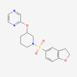 molecular formula C17H19N3O4S B2787342 2-((1-((2,3-Dihydrobenzofuran-5-yl)sulfonyl)piperidin-3-yl)oxy)pyrazine CAS No. 2034502-54-8