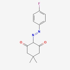molecular formula C14H15FN2O2 B2787347 2-((4-Fluorophenyl)diazenyl)-5,5-dimethylcyclohexane-1,3-dione CAS No. 1159976-76-7