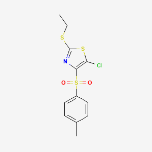 molecular formula C12H12ClNO2S3 B2787371 5-Chloro-2-(ethylsulfanyl)-4-(4-methylbenzenesulfonyl)-1,3-thiazole CAS No. 1105234-63-6