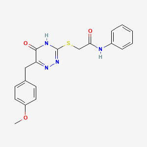 molecular formula C19H18N4O3S B2787432 2-((6-(4-methoxybenzyl)-5-oxo-4,5-dihydro-1,2,4-triazin-3-yl)thio)-N-phenylacetamide CAS No. 898624-16-3