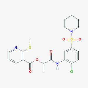 molecular formula C21H24ClN3O5S2 B2787438 1-{[2-Chloro-5-(piperidine-1-sulfonyl)phenyl]carbamoyl}ethyl 2-(methylsulfanyl)pyridine-3-carboxylate CAS No. 939156-07-7