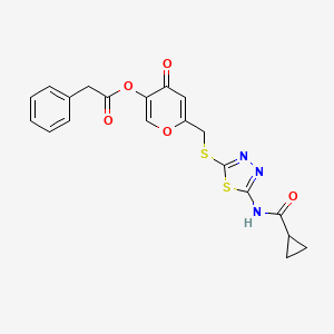 6-(((5-(cyclopropanecarboxamido)-1,3,4-thiadiazol-2-yl)thio)methyl)-4-oxo-4H-pyran-3-yl 2-phenylacetate