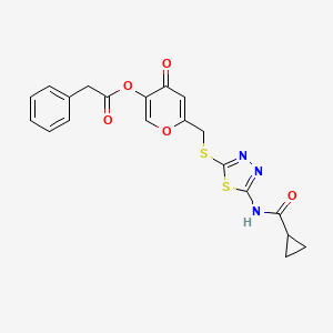 molecular formula C20H17N3O5S2 B2787465 6-(((5-(cyclopropanecarboxamido)-1,3,4-thiadiazol-2-yl)thio)methyl)-4-oxo-4H-pyran-3-yl 2-phenylacetate CAS No. 896009-59-9