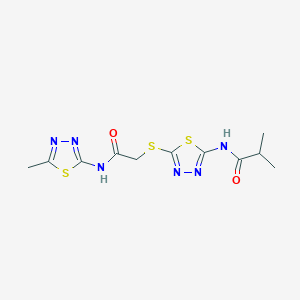 molecular formula C11H14N6O2S3 B2787466 N-(5-((2-((5-methyl-1,3,4-thiadiazol-2-yl)amino)-2-oxoethyl)thio)-1,3,4-thiadiazol-2-yl)isobutyramide CAS No. 392318-80-8