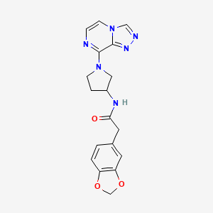 molecular formula C18H18N6O3 B2787467 N-(1-([1,2,4]triazolo[4,3-a]pyrazin-8-yl)pyrrolidin-3-yl)-2-(benzo[d][1,3]dioxol-5-yl)acetamide CAS No. 2034422-55-2