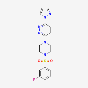 molecular formula C17H17FN6O2S B2787468 3-(4-((3-fluorophenyl)sulfonyl)piperazin-1-yl)-6-(1H-pyrazol-1-yl)pyridazine CAS No. 1014025-76-3