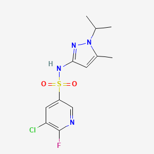molecular formula C12H14ClFN4O2S B2787472 5-Chloro-6-fluoro-N-(5-methyl-1-propan-2-ylpyrazol-3-yl)pyridine-3-sulfonamide CAS No. 2249619-32-5