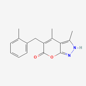 molecular formula C16H16N2O2 B2787478 3,4-dimethyl-5-(2-methylbenzyl)pyrano[2,3-c]pyrazol-6(1H)-one CAS No. 298218-17-4