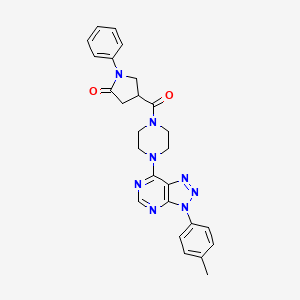molecular formula C26H26N8O2 B2787480 1-phenyl-4-(4-(3-(p-tolyl)-3H-[1,2,3]triazolo[4,5-d]pyrimidin-7-yl)piperazine-1-carbonyl)pyrrolidin-2-one CAS No. 946344-75-8