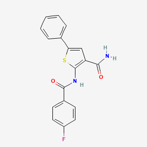 molecular formula C18H13FN2O2S B2787502 2-(4-Fluorobenzamido)-5-phenylthiophene-3-carboxamide CAS No. 941975-01-5