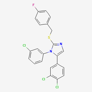 1-(3-chlorophenyl)-5-(3,4-dichlorophenyl)-2-((4-fluorobenzyl)thio)-1H-imidazole
