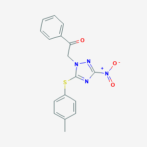 molecular formula C17H14N4O3S B278752 2-{3-nitro-5-[(4-methylphenyl)sulfanyl]-1H-1,2,4-triazol-1-yl}-1-phenylethanone 